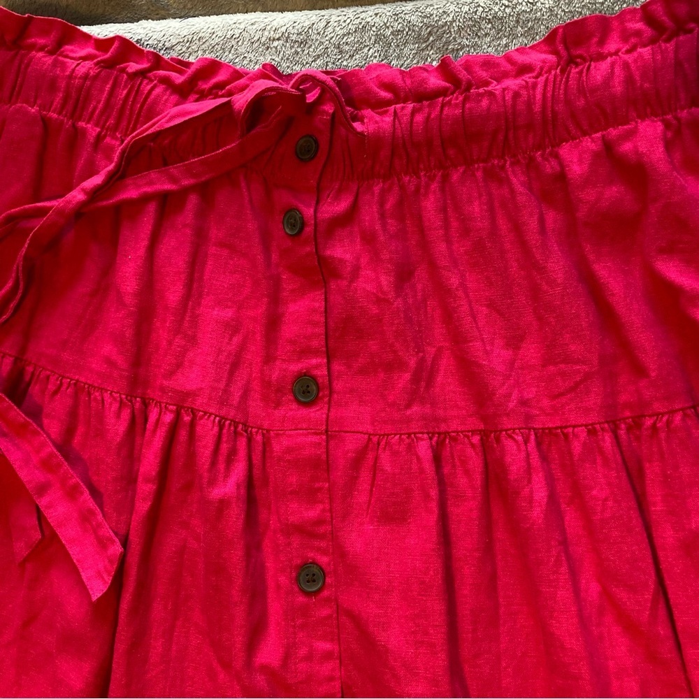 NWT Universal Thread Bright Pink Button Down Skirt w/Paper Bag Drawstring Waist - Picture 8 of 9